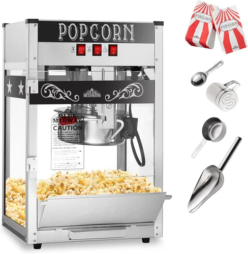 Miniatura 2 de Olde Midway Máquina comercial para hacer palomitas de maíz con hervidor de 8 onzas, color negro