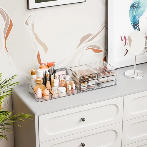 Miniatura 2 de Yieach Organizadores de maquillaje acrílico para mostrador, escritorio y tocador, paquete de 2 organizadores apilables para encimera de baño