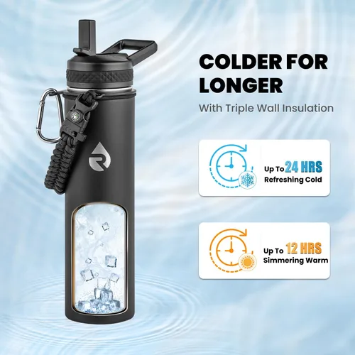 Miniatura 2 de RAYMYLO - Botella de agua aislada de 24 onzas, de acero inoxidable con triple pared al vacío (fría durante 48 horas, caliente durante 24 horas), a