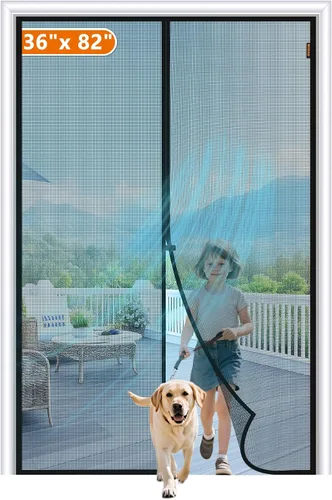 MAGZO Puerta de Malla Magnética para Puertas de Tamaño 36 x 82 Pulgadas, Tamaño de Malla 38" x 83" Imán Fuerte Malla de Puerta con Gancho y Velcro