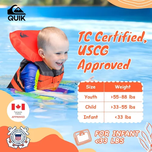 Miniatura 2 de QUIKSILVER Chaleco salvavidas para niños pequeños de menos de 33 libras, aprobado por USCG Tipo III PFD, chaleco salvavidas ligero con hebillas