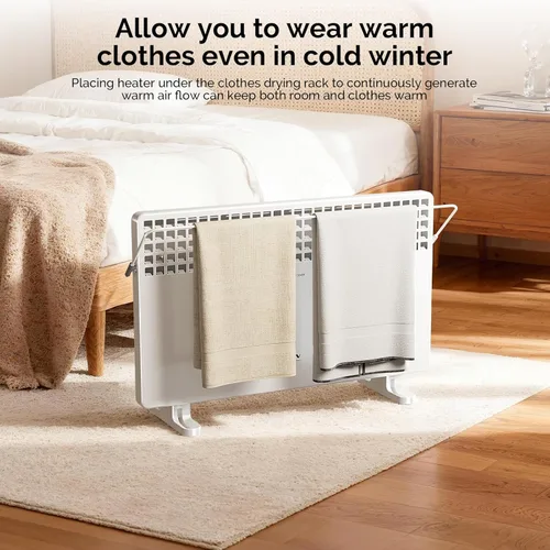 Miniatura 6 de ROVSUN Calentador de panel de 1500 W, calentador eléctrico independiente con toallero, 3 ajustes de calefacción y control de perilla