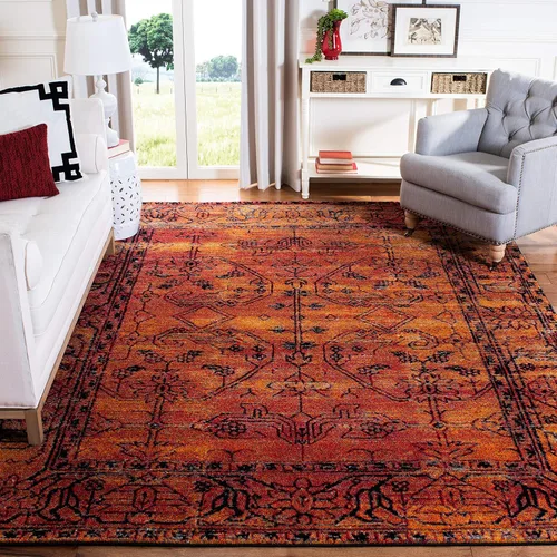SAFAVIEH Vintage Hamadan Collection - Alfombra cuadrada de 6 pies 7 pulgadas, naranja, diseño oriental tradicional persa, no desprende pelusa y de