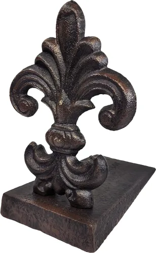 Miniatura 2 de Lulu Decor, Tope de puerta de flor de lis, de hierro fundido, tope de puerta real en acabado negro antiguo, 4 libras 1 oz