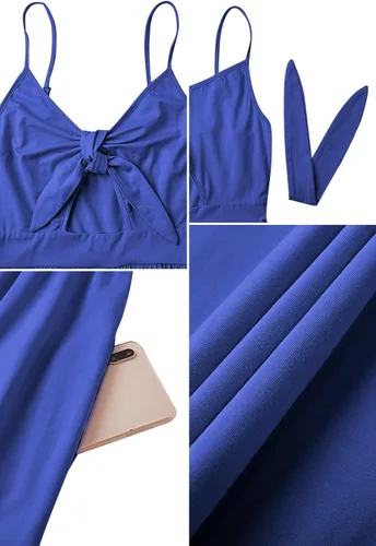 Miniatura 3 de VOTEPRETTY - Vestidos de playa para mujer, con estampa floral, cuello en V, nudo al frente, tirantes finos y bolsillos