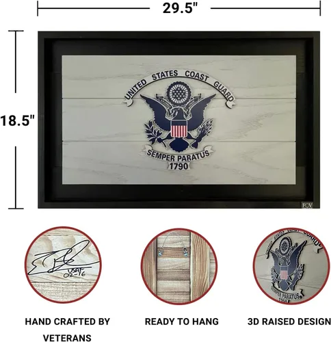 Miniatura 2 de Flags of Valor Decoración de pared de madera de la Guardia Costera de los Estados Unidos, bandera de servicio militar enmarcada en 3D, fabricada