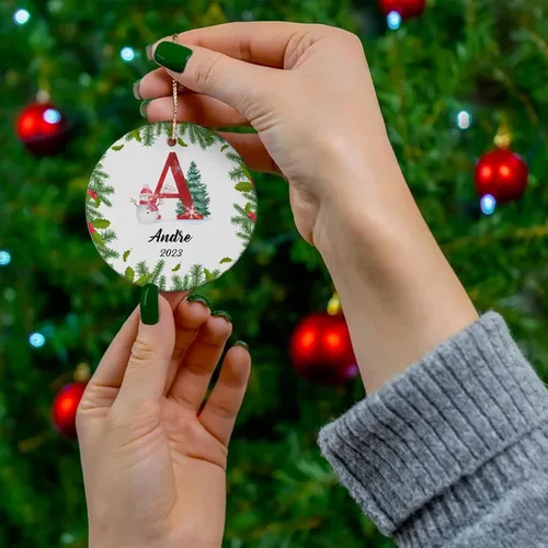 Miniatura 7 de Adorno personalizado con inicial de Navidad, regalo de decoración de árbol de Navidad, monograma de 26 letras para la primera Navidad, adorno
