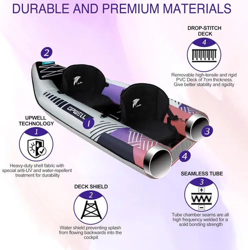 Miniatura 3 de UPWELL Kayak recreativo inflable de 13'6"/11' – 2 personas con piso de punto de caída y accesorios, incluyendo asientos de kayak con soporte