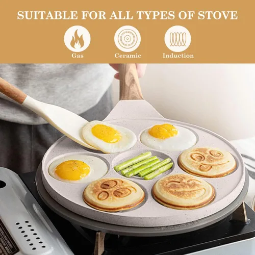 Miniatura 2 de Molde de inducción para panqueques para niños, molde para panqueques, mini panqueques, antiadherente, 7 agujeros, cara sonriente, molde para Blanco