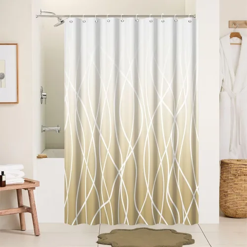 Miniatura 28 de Cortina de ducha pequeña a rayas gris claro degradado para baño, 36 x 72 pulgadas, juego de cortina de ducha geométrica para cabina de RV