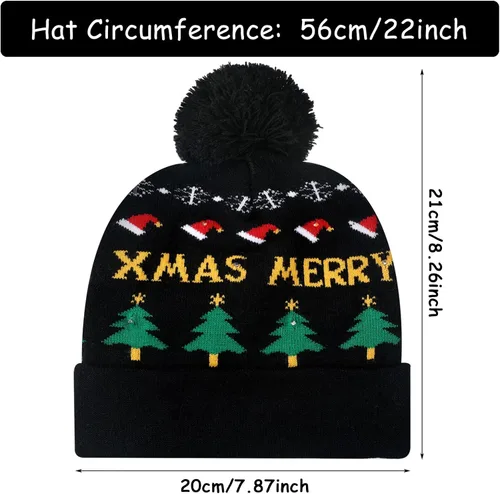 Miniatura 2 de Geyoga Sombrero de suéter de Navidad con luces LED, gorro de punto, gorro de invierno unisex