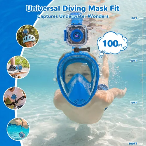 Miniatura 2 de PROGRACE Cámara impermeable para niños, cumpleaños para niños de 3 a 12 años, cámara de video submarina HD 1080P para niños, juguetes de piscina