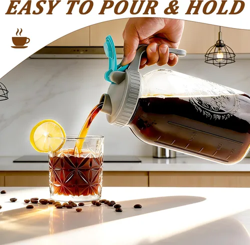 Miniatura 5 de GMSWEET Jarra de Albañil para Café de Infusión Fría de 32 OZ con Boca Ancha, Jarra para Café Frío con Filtro de Café para Café, Té Helado, Té al