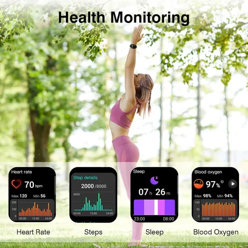 Miniatura 2 de TYKOIT Reloj inteligente, rastreador de fitness con pantalla táctil de 45 mm, monitor de frecuencia cardíaca, oxígeno en sangre, seguimiento