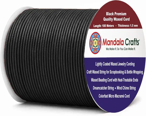 Miniatura 27 de Cuerda Mandala Crafts 0.03 pulgadas 109 yardas para hacer joyería, artesanía, macramé, cuerda de algodón encerado Negro