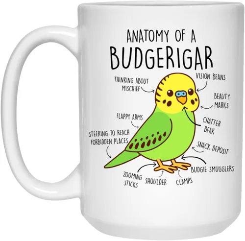 Miniatura 2 de Taza de café Budgie, lindo regalo de pájaro, amante de los loros de las mascotas, regalo divertido para ella, él, taza de anatomía de periquito