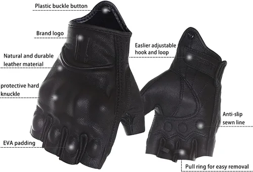 Miniatura 2 de Harssidanzar Guantes de Motocicleta sin Dedos, para Hombres Guantes de Cuero para Montar y Conducir con Nudillos de Mano GM037