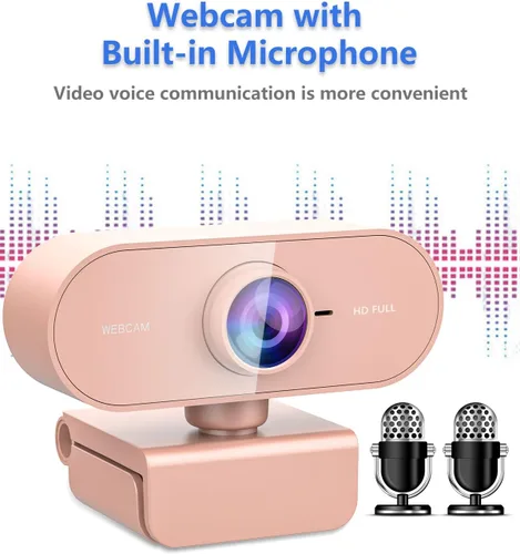 Miniatura 3 de Cámara web para PC con micrófono, Full HD 1080P rosa, cámara web de transmisión con micrófono para computadora portátil Mac, cámara de computadora