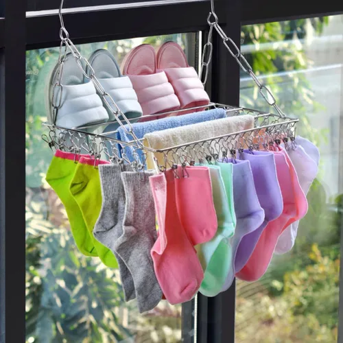 Miniatura 4 de Cabilock Percha de secado de ropa de acero inoxidable: Tendedero de secado de ropa con 36 clips, colgador para secadora de calcetines, ropa