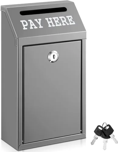 Miniatura 15 de Yaocom Caja fuerte de dinero para recolección de dinero, caja de donación de metal con cerradura para montaje en pared preperforado, buzón de Negro