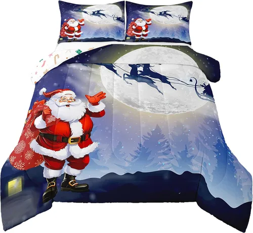 Miniatura 8 de Erosebridal Juego de edredón de Papá Noel tamaño matrimonial para niños y niñas, edredón de plumón de Feliz Navidad, juego de ropa de cama