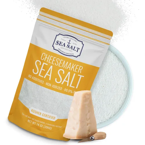 Sal marina fina para hacer queso casero, sin gluten y sin yodar, sal escamosa, kit de queso kosher esencial, bolsa de 14 onzas