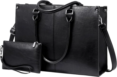 LOVEVOOK Bolsa de mano para laptop para mujer, 15.6 pulgadas, de gran capacidad, de cuero vintage, impermeable, con bolso de mano, regalo ideal para