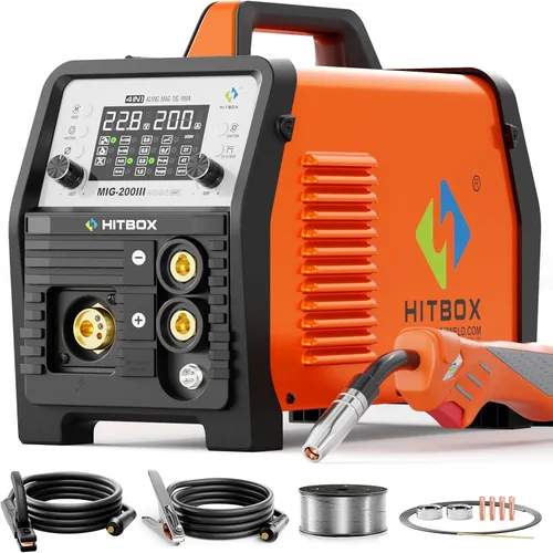 Miniatura 10 de HITBOX 140A MIG Soldador 110V/220V, Soldador de núcleo de flujo/Stick ARC/Lift Tig/Spool Gun 4 en 1 Máquina de soldadura Mig sin gas con pantalla