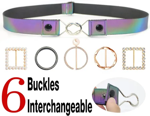 Miniatura 3 de XV Belts For Women With 6 Buckles Replaceable - Holographic Belt Plus Size Snap On Adjustable for Jeans Pants Dresses