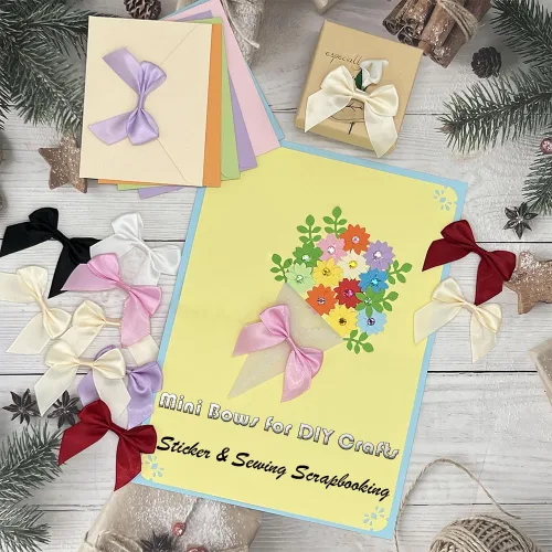 Miniatura 4 de CuteHook - Mini lazos de regalo de cinta de satén para manualidades, pequeño lazo adhesivo rosa preatado para manualidades, costura, álbumes