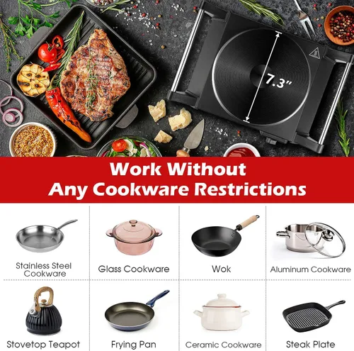 Miniatura 4 de Placa caliente, estufa eléctrica Techwood para cocinar, encimera de 1500 W, quemador individual con temperatura y asas ajustables, placa de cocina