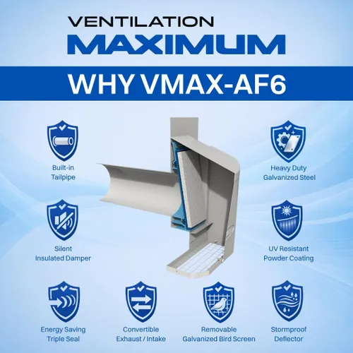 Miniatura 7 de Ventilation Maximum AF6-C - Cubierta de ventilación para secadora de pared exterior de 6 pulgadas, ventilador exterior de baño y entrada y escape