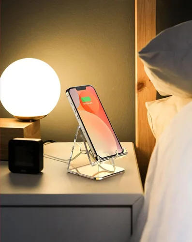Miniatura 6 de Soporte acrílico para teléfono celular, soporte de teléfono transparente para escritorio de oficina, tocador, cocina, mesita de noche, compatible