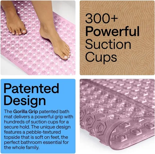 Miniatura 3 de GORILLA GRIP - Alfombrilla patentada para bañera y ducha, tapetes lavables para el piso de la bañera, ventosas y agujeros de drenaje para mantener