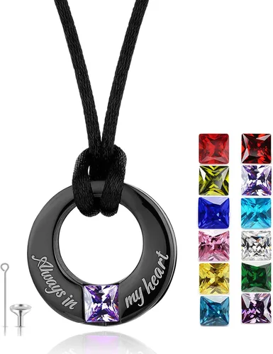 Miniatura 19 de YOUFENG Collares de urna de piedras natales para cenizas, urna redonda de cremación colgante para cenizas humanas, recuerdo conmemorativo, medallón