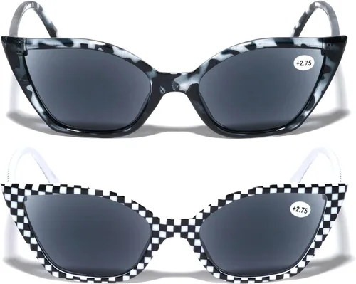 Miniatura 2 de 2 pares de lentes de sol de lectura para exteriores con punta puntiaguda para mujer, lentes de lectura con protección UV, no bifocales 1 Gris 1