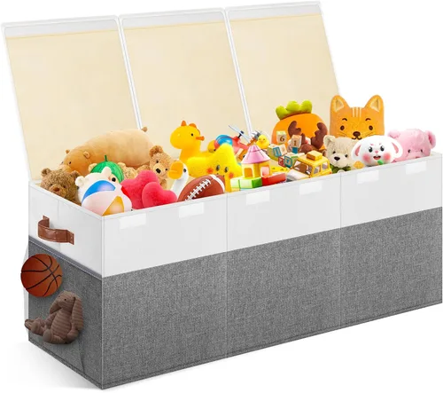 Caja de almacenamiento de juguetes extra grande con tapa, cesta organizadora de juguetes plegable y resistente con divisor para niños, niñas, Extra