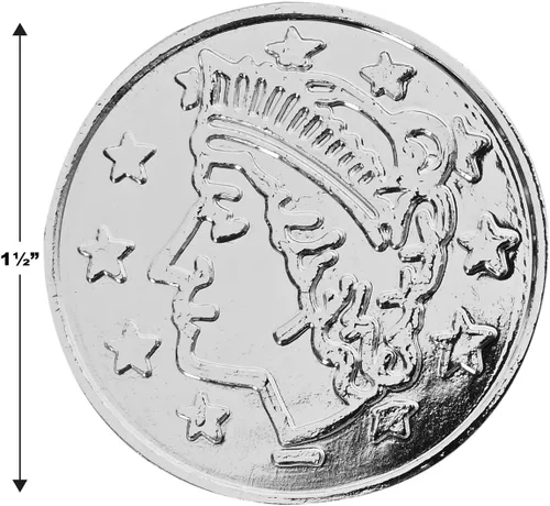 Miniatura 2 de Beistle 100 monedas de plástico en relieve de plata para casino occidental y tema pirata, recuerdos de fiesta del cofre del tesoro, 1.5 pulgadas