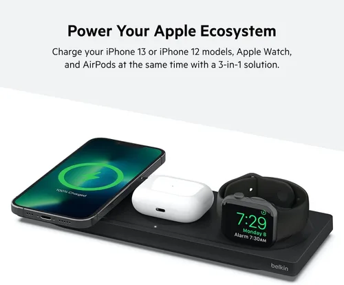 Miniatura 3 de Belkin MagSafe Almohadilla de Carga Inalámbrica 3 en 1 - Carga Rápida para Apple Watch, iPhone 17, 16, 15, 14 Series, AirPods y Más - Estación