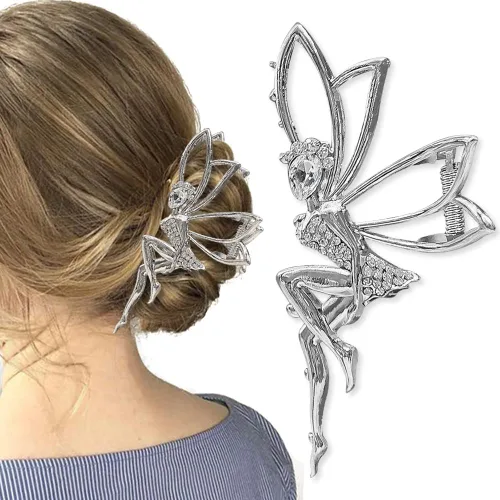 Accesorios para el cabello plateado con diamantes de imitación de hada: horquillas de cristal de elfo, clips de metal y pasadores para niñas y