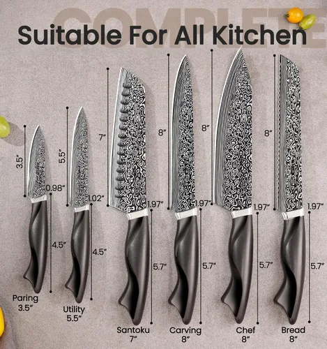 Miniatura 2 de Juego de cuchillos, 15 piezas, juego de cuchillos de cocina con afilador incorporado, juego de bloques de cuchillos de acero inoxidable alemán