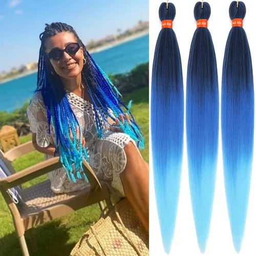 Miniatura 15 de Cabello trenzado preestirado ombré, extensiones de cabello trenzado sedoso, sin picazón, trenzas de cabello trenzado de ganchillo con textura Yaki