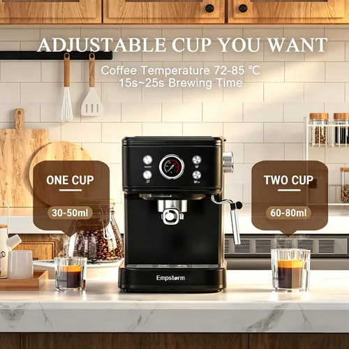 Miniatura 8 de Empstorm Máquina de Espresso de 20 Bar con Espumador de Leche al Vapor, Cafetera de Espresso Compatible con Cápsulas Originales NS 2 EN 1, Máquina