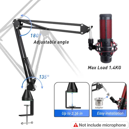 Miniatura 3 de SUNMON HyperX QuadCast - Brazo de brazo de brazo de micrófono de suspensión ajustable para HyperX QuadCast, QuadCast S Boom Arm - Abrazadera C