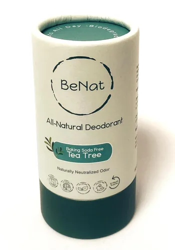 BeNat Desodorante natural para mujeres y hombres, árbol de té sin bicarbonato de sodio, sin aluminio, sin gluten y sin crueldad, protección duradera