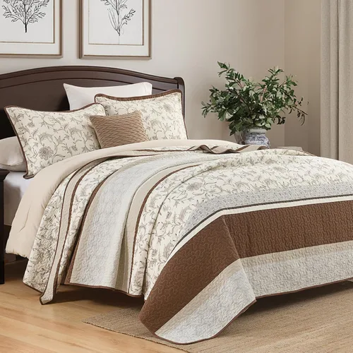 DDUOXIN Edredón 100 % algodón, tamaño Queen, moderno, botánico, con 2 fundas de almohada, colcha con estampado floral a rayas, juego de ropa de cama