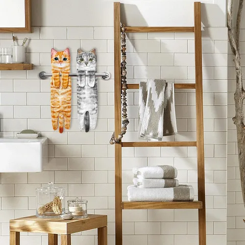 Miniatura 4 de Divertidas toallas de mano – Lindas toallas colgantes y toallas de cara para decoración de gatos, súper absorbentes, suaves, inauguración