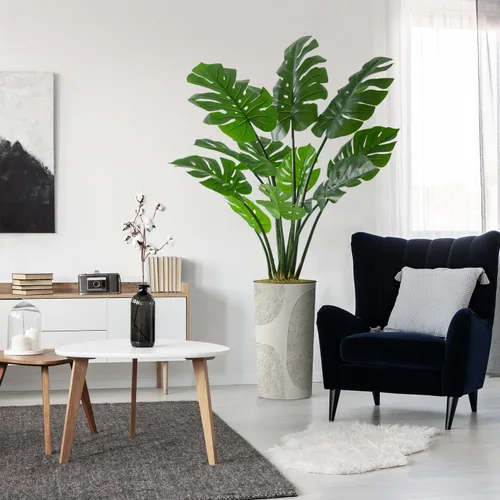 Miniatura 12 de Árbol artificial en maceta de diseño opcional, palmera tropical areca falsa de seda para decoración del hogar en interiores y exteriores, altura