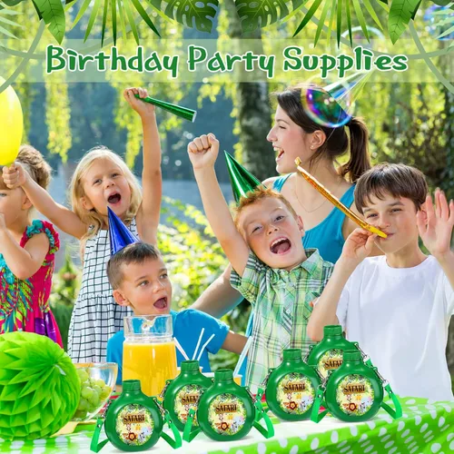 Miniatura 6 de Eaasty Juego de 24 suministros para fiestas de safari en la selva, comedores infantiles con correa, botella de agua reutilizable de plástico de 10