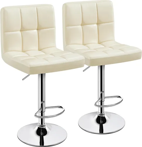 Miniatura 18 de Yaheetech Taburete de bar individual, taburetes giratorios de piel sintética ajustables, taburetes modernos con respaldo y reposapiés, taburetes